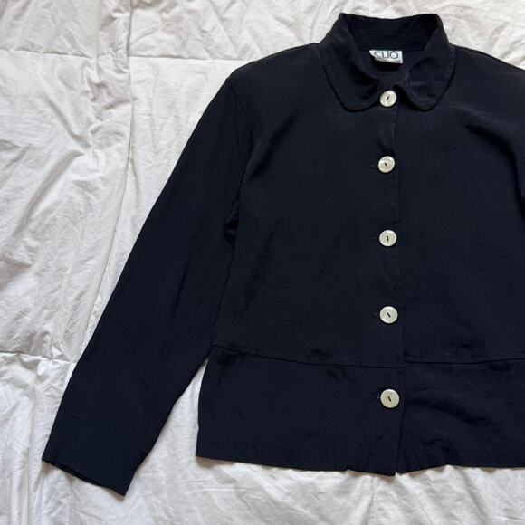 vintage Clio Black button up blouse jacket sz m rayon minimalist lagenlook - Picture 3 of 8